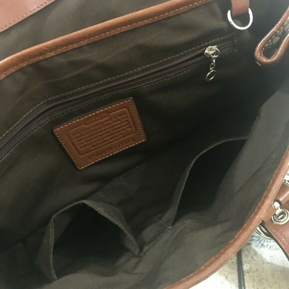Coach Women's Purse Brown Fabric Cloth Satchel Leather Handles Trim - Picture 7 of 7